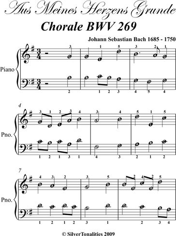 Aus Meines Herzens Grande BWV 269 Easy Piano Sheet Music - Johann Sebastian Bach